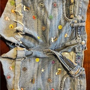 American Eagle Outfitters Embroidered Jean Shorts - Blue